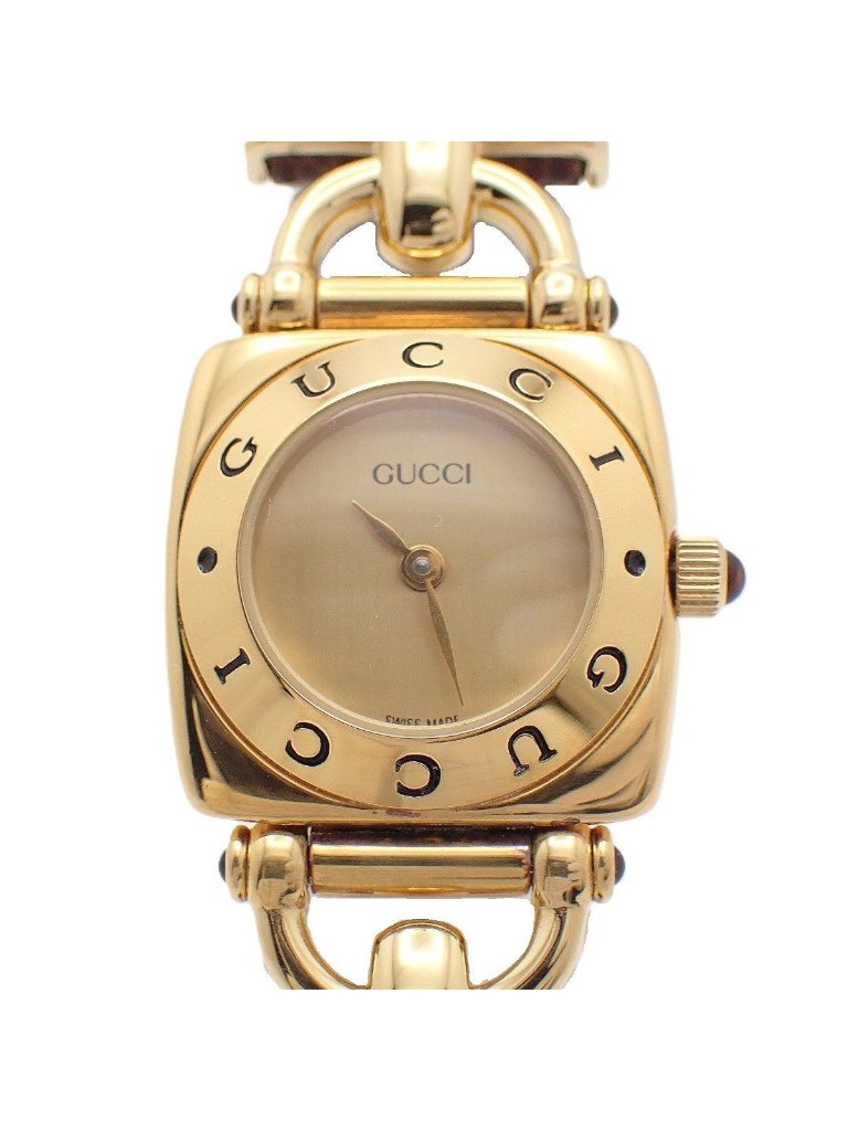 Gucci Quartz Watch Gold Brown Leather